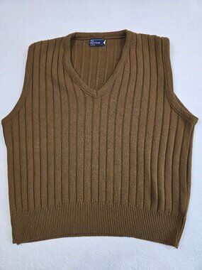 Vintage Brown Ribbed VNeck Sweater Vest LG Mens Shop JCPenney Grandpa Mr Rogers